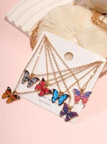 6入組/套彩色蝴蝶&彩虹色串珠時尚優雅項鏈套裝適合女士 - 彩色 - 查看 1