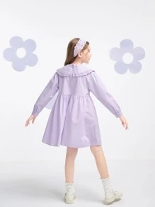 Balabala 青少女彼得潘領馬甲連衣裙，漂亮的紫色長袖裙 - 紫色 - 查看 2