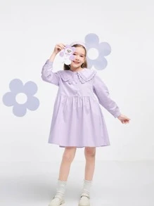 Balabala 青少女彼得潘領馬甲連衣裙，漂亮的紫色長袖裙 - 紫色 - 查看 5