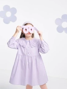 Balabala 青少女彼得潘領馬甲連衣裙，漂亮的紫色長袖裙 - 紫色 - 查看 4