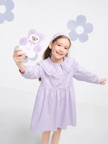 Balabala 青少女彼得潘領馬甲連衣裙，漂亮的紫色長袖裙 - 紫色 - 查看 3