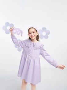 Balabala 青少女彼得潘領馬甲連衣裙，漂亮的紫色長袖裙 - 紫色 - 查看 6