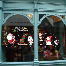 1set/2pcs Christmas Cartoon Santa Claus Glass Door And Window Decoration Stickers For Shop Display And Wall Decor - Multicolor - View 4