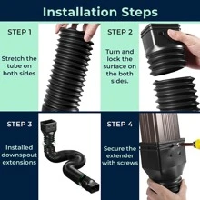 2 Packs Rain Gutter Downspout Extensions Flexible, Drain Downspout Extender, Extendable from 21" to 60", Black - Black - View 6