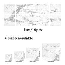 1套10pcs自黏式可拆卸瓷磚地板裝飾貼紙,現代風格的方形防水大理石紋牆貼紙適用於家居裝飾 - 彩色 - 查看 5