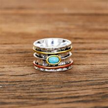 Bohemian Turquoise Ring For Women And Men, Vintage Style Finger Ring, Fashionable Jewelry Accessory For Party & Wedding - Silver - View 2
