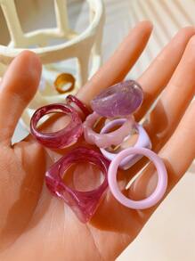 CHOSHILAR 25pcs/Set Creative Resin Rings Set, Mixed Asymmetrical Shapes & Patterns, Transparent, Bold Band