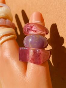 CHOSHILAR 25pcs/Set Creative Resin Rings Set, Mixed Asymmetrical Shapes & Patterns, Transparent, Bold Band