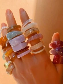 CHOSHILAR 25pcs/Set Creative Resin Rings Set, Mixed Asymmetrical Shapes & Patterns, Transparent, Bold Band