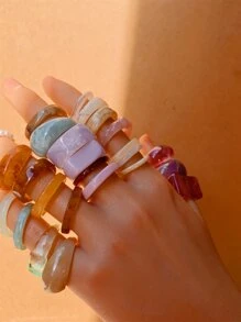 CHOSHILAR 25pcs/Set Creative Resin Rings Set, Mixed Asymmetrical Shapes & Patterns, Transparent, Bold Band