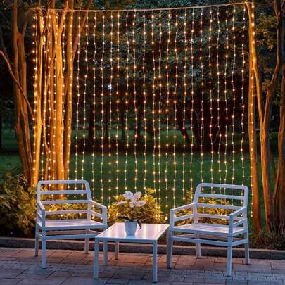 1pc 200 LED 2m*2m String Curtain Light, Suitable For Pathway, Lawn, Terrace, Deck, Corridor, Yard, Bedroom, Living Room, Party, Wedding, Home, Holiday Decoration
