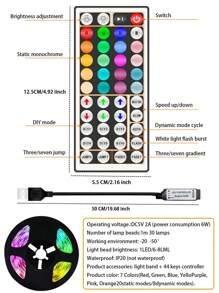 Dải đèn LED RGB, 1/2/3/5/10M, 30/60/90/150/300 đèn LED, Đèn nền TV sáng tạo, Dải đèn LED đổi màu, Điều khiển từ xa, Trang trí phòng ngủ, Đèn hành lang quầy bar - màu đen - Xem 3