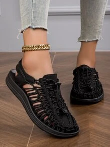 Fashionable And Simple Woven Casual Sandals For Men And Women - Black - View 3