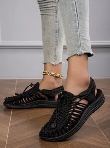 Fashionable And Simple Woven Casual Sandals For Men And Women - Black - View 5
