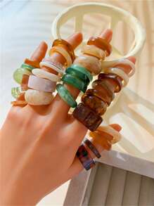 CHOSHILAR Bộ 30 chiếc/Bộ nhẫn nhựa nhuộm loang rộng không đối xứng hở bất đối xứng - Nhiều màu - Xem 3