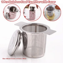 1pc Reusable Stainless Steel Tea Strainer With Lid, For Loose Leaf Tea Spice Coffee Filtering Tool Back To School - Silver - View 1