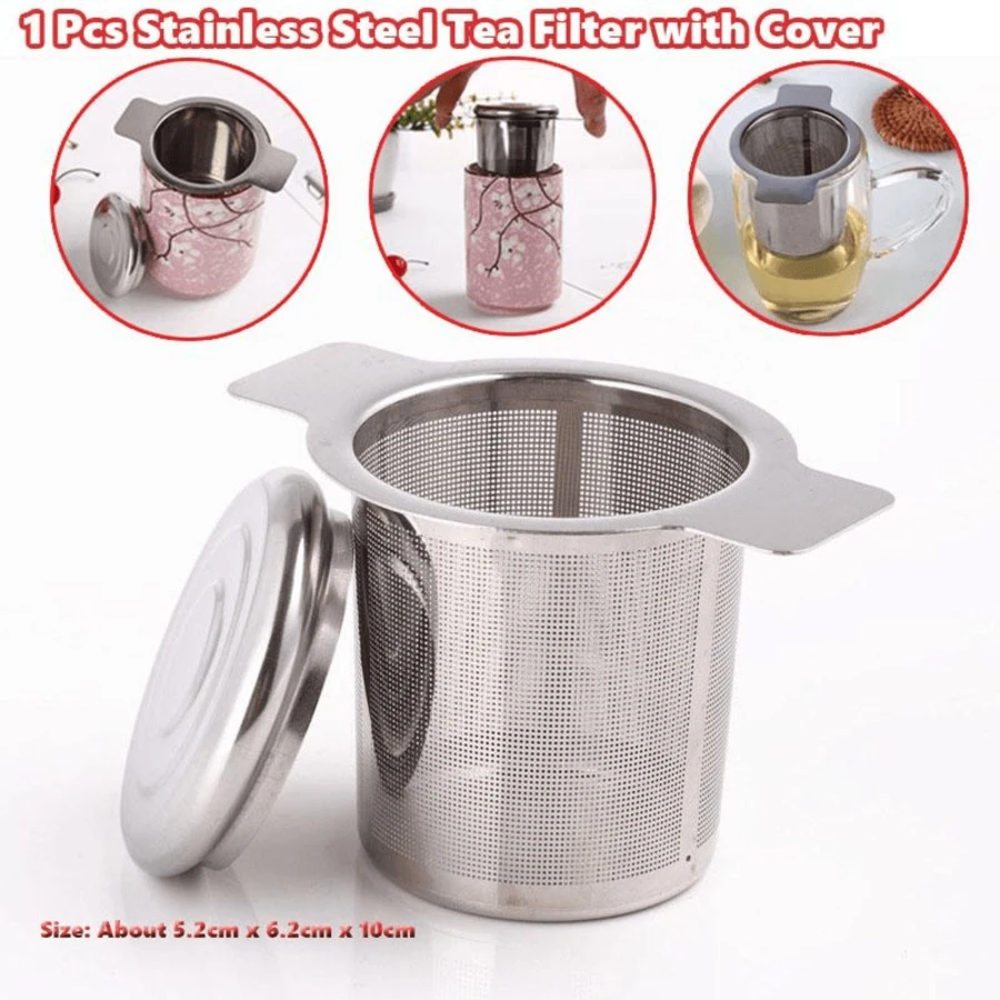 1pc Reusable Stainless Steel Tea Strainer With Lid, For Loose Leaf Tea Spice Coffee Filtering Tool Back To School - Silver - View 1