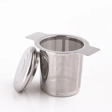 1pc Reusable Stainless Steel Tea Strainer With Lid, For Loose Leaf Tea Spice Coffee Filtering Tool Back To School - Silver - View 2