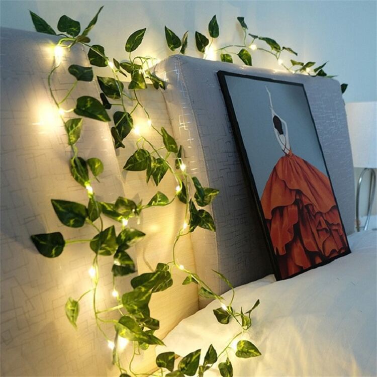 1 Juego, Cadena De Lámpara Led Con Diseño De Hojas Verdes Para La Decoración De Fiestas De Navidad, Halloween, Bodas, Para Exteriores (2m/6.56ft 20 Led) (batería No Incluida) - Verde - Ver 3