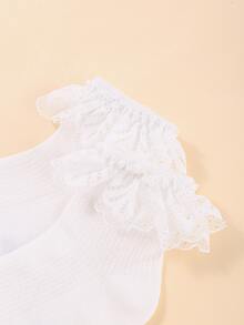 6雙女孩蕾絲邊素色襪子 - 白色 - 查看 2