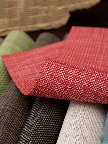 Simple Solid Color Pvc Placemat For Home Dining Table With Thick Woven Insulating Layer, Waterproof Western Mat For Cups And Dishes, Brown - Orange - View 4