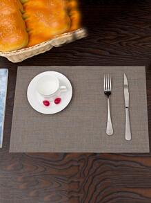 Simple Solid Color Pvc Placemat For Home Dining Table With Thick Woven Insulating Layer, Waterproof Western Mat For Cups And Dishes, Brown - Orange - View 3