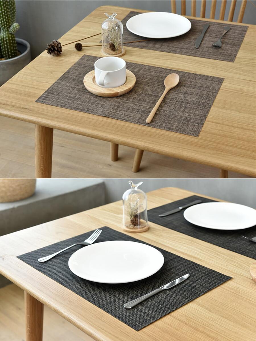 Simple Solid Color Pvc Placemat For Home Dining Table With Thick Woven Insulating Layer, Waterproof Western Mat For Cups And Dishes, Brown - Orange - View 1