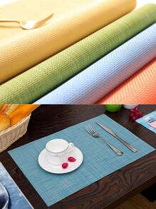 Simple Solid Color Pvc Placemat For Home Dining Table With Thick Woven Insulating Layer, Waterproof Western Mat For Cups And Dishes, Brown - Orange - View 5