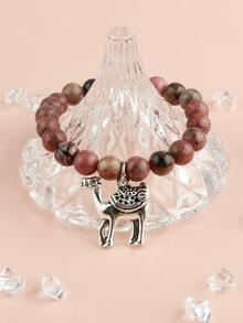 1入可愛的天然石頭和珠子手鐲,帶有駱駝吊墜,男女通用,適合日常穿著和節日