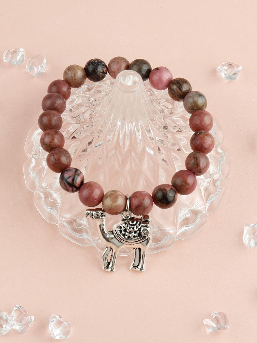 1入可愛的天然石頭和珠子手鐲,帶有駱駝吊墜,男女通用,適合日常穿著和節日