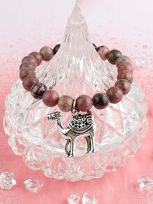 1入可愛的天然石頭和珠子手鐲,帶有駱駝吊墜,男女通用,適合日常穿著和節日