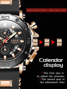 LIGE Round Dial Quartz Watch - Black - View 4