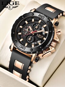 LIGE Round Dial Quartz Watch - Black - View 2