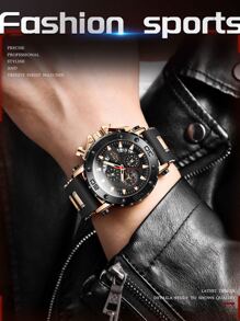 LIGE Round Dial Quartz Watch - Black - View 7