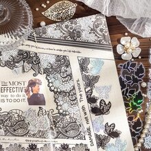 have a good day 10入組/包復古黑白花邊圖案貼紙,適用於剪貼簿、日記、美學筆記本和diy手工材料