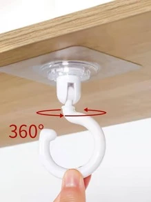 2入組強的膠黏劑天花板掛鉤帶可旋轉設計,多用途牆鉤適用於廚房和浴室,鑰匙和衣架 - 白色 - 查看 3