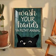 無框復古搞笑勵志黑色貓帆布掛畫,復古黑色貓海報,家庭裝飾用品適用於客廳寵物店鋪墻面裝飾