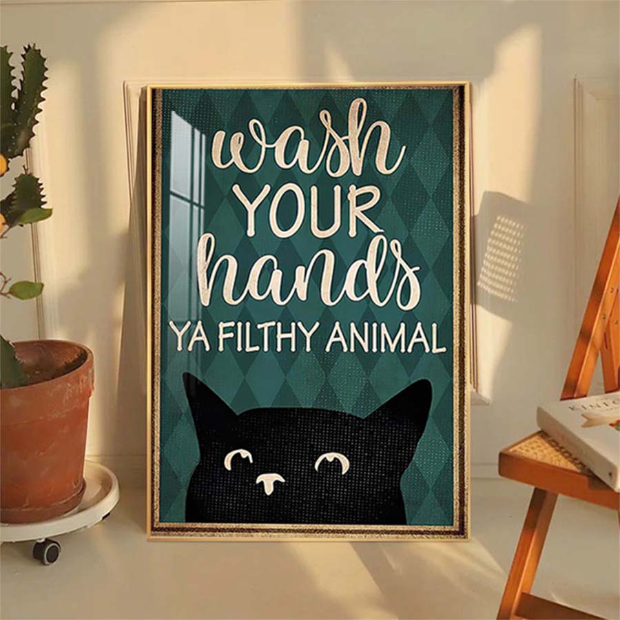無框復古搞笑勵志黑色貓帆布掛畫,復古黑色貓海報,家庭裝飾用品適用於客廳寵物店鋪墻面裝飾