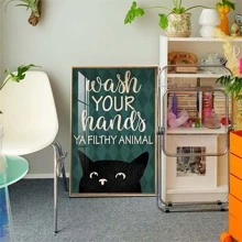 無框復古搞笑勵志黑色貓帆布掛畫,復古黑色貓海報,家庭裝飾用品適用於客廳寵物店鋪墻面裝飾