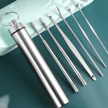 6pcs/set Portable Stainless Steel Earpick With Spiral Style Ear Wax Removal Tool - Silver - View 8
