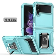 薄荷藍色折疊式手機殼,背帶和手指環扣,防摔,適用於三星z翻轉4可折疊手機 - 薄荷藍(指環) - 查看 1