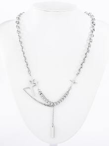 1pc Creative Fashionable Stainless Steel Beaded Star Chain Necklace, Men's Party Accessory - Silver - View 7