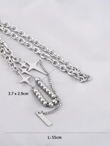 1pc Creative Fashionable Stainless Steel Beaded Star Chain Necklace, Men's Party Accessory - Silver - View 6
