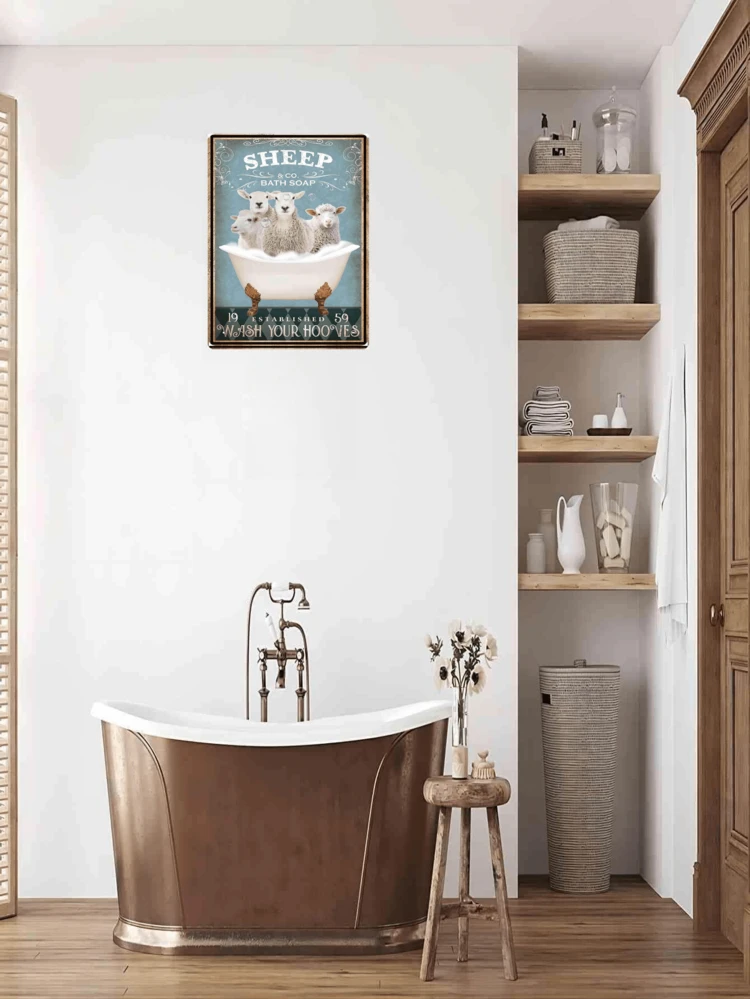 Decorazione per il bagno con capra divertente citazione in metallo latta cartello da parete poster retrò casa fattoria bagno bagno vasca da bagno decorazione da parete cartello 15,2 x 20,3 cm