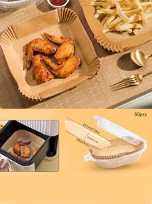 50入組烘焙用紙，極簡主義白色空氣炸鍋墊紙，廚房烤盤炸鍋墊紙，空氣炸鍋專用紙，炸氣鍋紙，空氣蒸鍋墊紙 - 棕色 - 查看 6