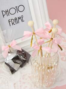 20pcs Ribbon Bowknot Adorned Seal Line For Candy, Small Cake, Cookie Packaging - Pink - View 4