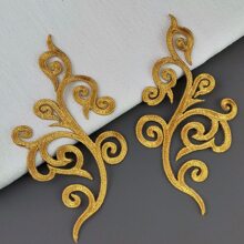 1雙金色&銀民間刺繡對稱貼花適用於傳統中國服裝,服飾,旗袍 - 金色 - 查看 1