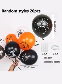 20入組萬聖節圖案蝙蝠,黑色貓,蜘蛛形狀氣球(10寸),隨機風格帶膠黏劑點和緞帶 - 彩色 - 查看 4