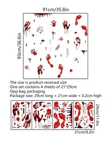 1套萬聖節血手印腳印裝飾牆貼窗貼客廳臥室背景家居裝飾貼紙 - 紅色 - 查看 6