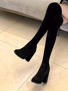 Botas Hasta La Rodilla Aesthetic Para Mujer, Moda De Botas Hasta Calcetas - Negro - Ver 4